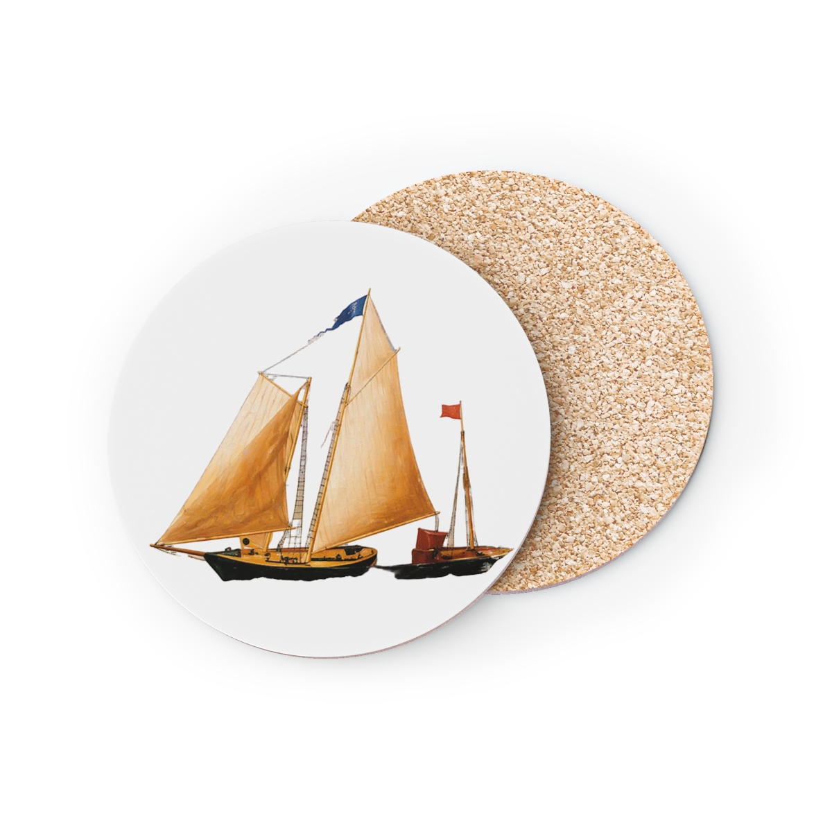 Nautical Sailboat Square Coasters with Floral Frame - Official Creator merchandise